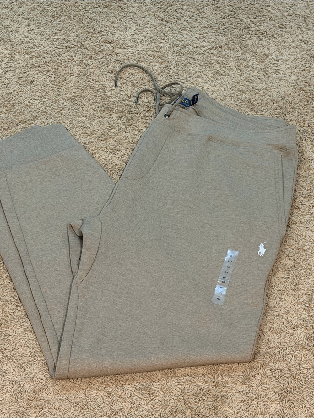 Polo Ralph Lauren Joggers Sweatpants Mens XLT Tan Pockets White Pony NWOT